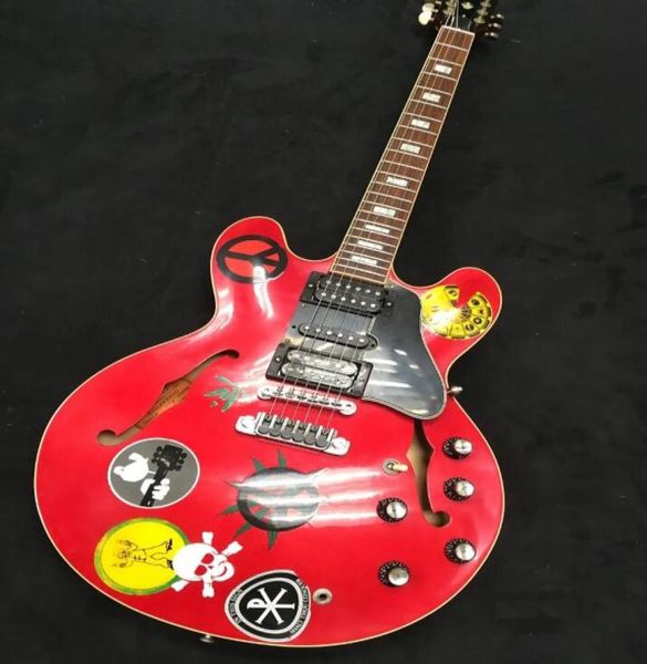 Custom Alvin Lee Gitarre Big Red 335 Semi Hollow Body Jazz Cherry Red E -Gitarre kleine Blockeinlay 60er Hals HSH -Tonabnehmer Grov4872224