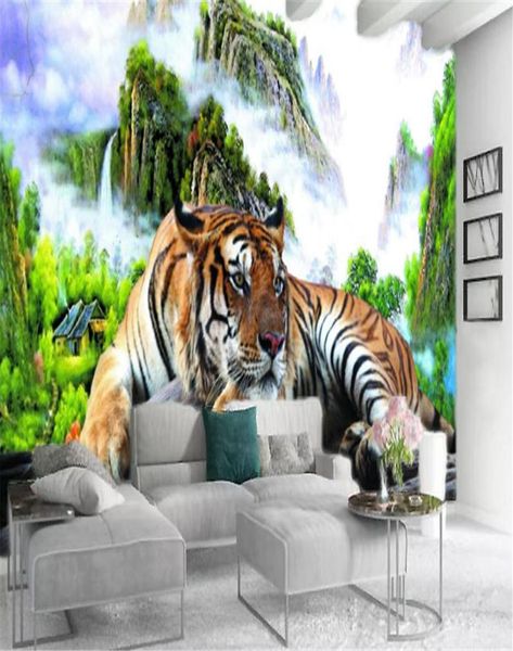 Wallpaper murale personalizzato 3D Furious Cute Tiger Landscape Paesaggio murale HD Decorativo Bellissimo sfondo 8500708