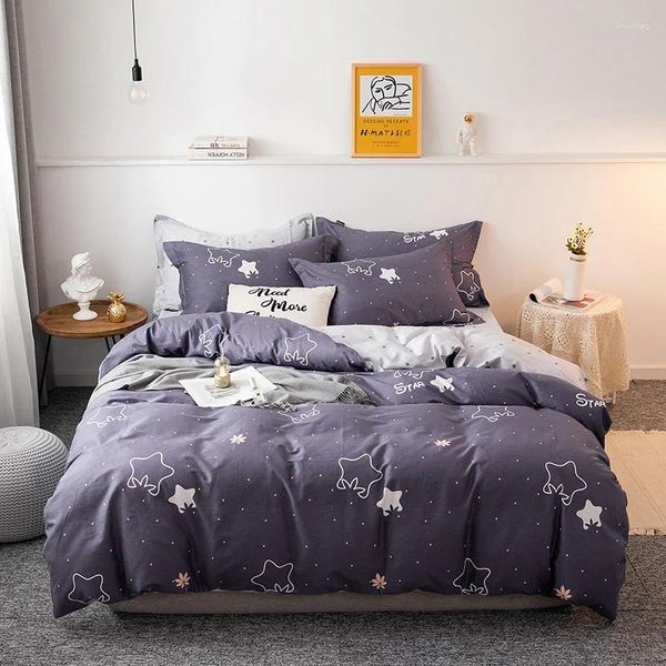 Yatak setleri set yıldız kuş AB tarafı nevresim kapak yatak tabakası keten mavi şerit geometrik baskı pamuklu ikiz kral modern ev tekstil
