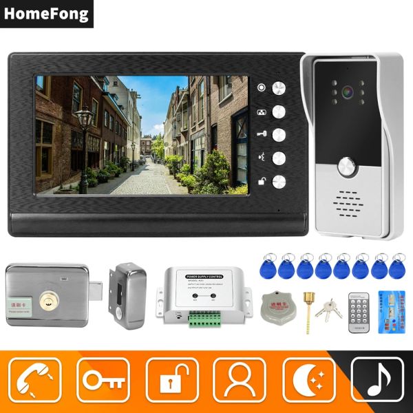 Intercom Video cablato per homefong per il campanello del telefono della porta della casa con blocco elettrico Sistema di controllo dell'accesso a screen con schermo da 7 pollici