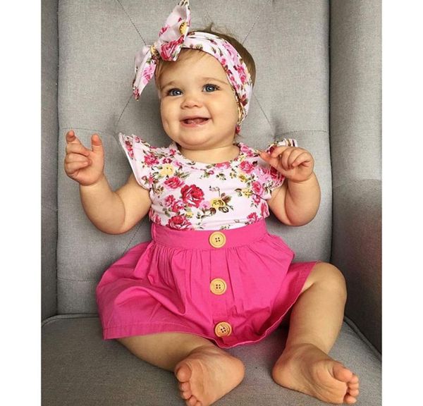 Bebek kız setleri 2018 Yaz Kızlar Uçan Kol Tişört Pembe Sneirtheadband 3pcs Setler Ins Infant Butik Giysiler Takımlar Z16967137