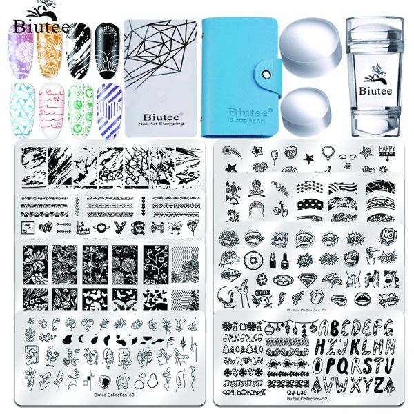 Pistolas biutee 15/13pc kit de unhas placas de estampagem de imagem define clear estamper craper crava flor flor de unhas selos de carimbo de carimbo de imagem placas de imagem