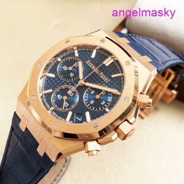 Ladies 'AP Wristwatch Royal Oak Series 26240or Rose Gold Blue Belt Belt Belt Leisure Business Sports Back Transparent Automatic Mechanical Watch