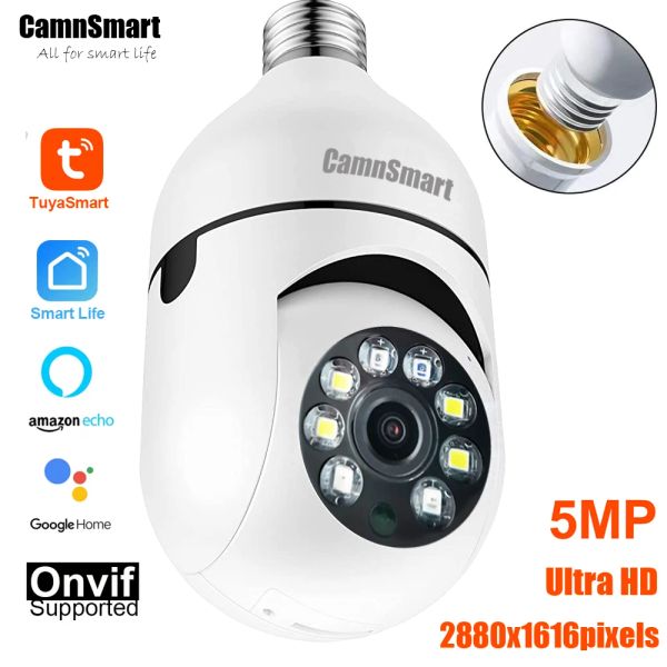 Câmeras 5MP Tuya Alexa Câmera Wi -Fi Bulbo Uso Interior Uso para Segurança Doméstica IP CCTV ONVIF NVR APP APP APP