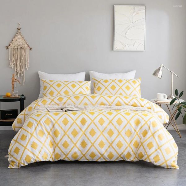 Set di biancheria da letto Evich Set di colori bianco e giallo di diamante Controllo singolo doppio re cover trapunta multipla