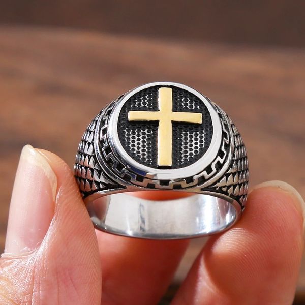 Vintage 14k Gold Kreuzring Herren Punk Christian Ostern Jesus Ring Schmuck Biker Amulett Geschenk Größe 7-13