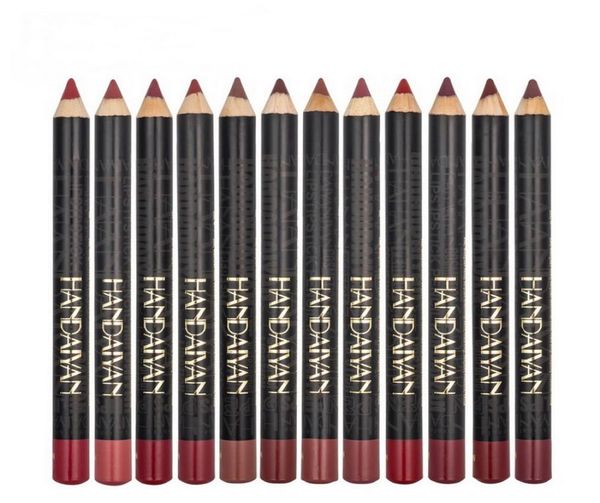 Handaiyan Matte Bipick Lip Liner Pen Conjunto 12 colorido Kit de maquiagem de lábios Non Stick Copo fácil de usar lápis natural2561752