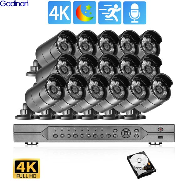 Система Gadinan 4K 16CH POE NVR Outdoor Video Surveillance 8 Мп полноцветного ночного видения аудио -аудио домашнее видеонаблюдение набор системы безопасности камеры камеры