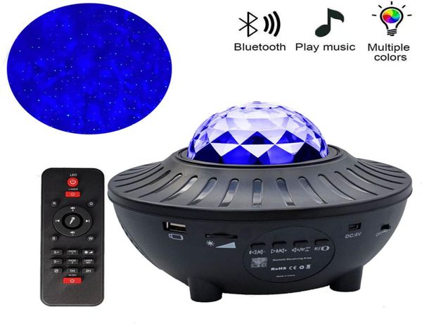 LED STAR NOITE LUZ LUZ SARRY SKY SKY Projector Bluetooth Remote Music Box Player Water Wak Wave Projecor USB Rechargable8412866