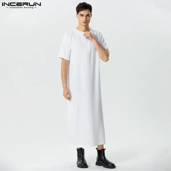 Roupas étnicas homens vintage vestes de manga curta O-pescoço o-pescoço muçulmano árabe islâmico Kaftan incerun 2024 Solid Style Style Zipper Jubba THOBE S-5XL