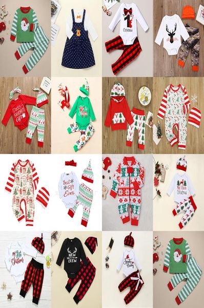 11 Styles Noel Bebek Torpers Giyim Setleri Bebekler Noel Kıyafetleri Noel Baba Elk Baskı Giysileri Ekose Pantolon Şapka Seti Toddler Boy 9176113