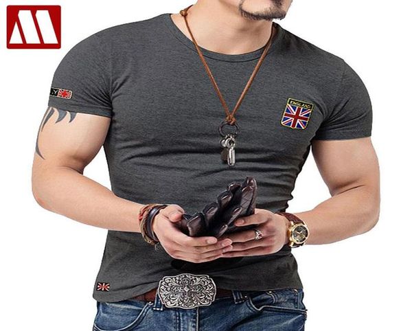 Bandeira bordada camisetas homens roupas de grife de grife vintage o pescoço tshirts slim fit tops fitness moda britânica camiseta 2108555618