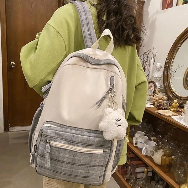 Backpack Lattice College Women Women School Plaid Bag Girl fofo Travel Travel Moda Feminina Laptop Student Ladies Kawai