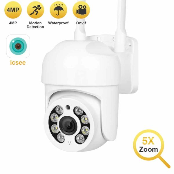 Câmera de câmeras IP de câmeras Erge PTZ 4MP Câmera de segurança Wi -Fi de Wi -Fi 2MP 5x Câmeras de vigilância de videoclipe de visão noturna de detecção humana 5x