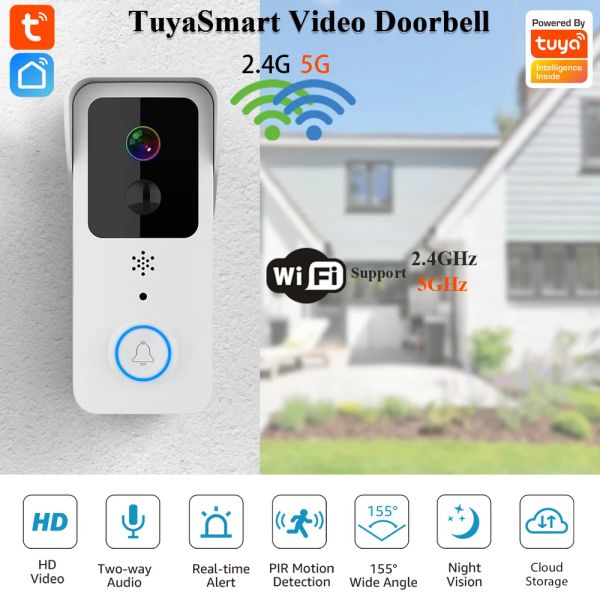 Türklingeln Tuya Wireless Video Türklingel Digitales visuelles Intercom WiFi 2,4 g 5 GHz wasserdichte elektronische Wachmann 1080p Home Security Kamera
