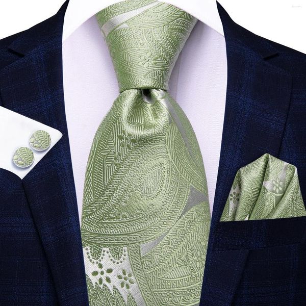 Bow Binds Hi-Tie Paisley Green Herrenmännchen 8,5 cm Jacquard Krawattenzubehör täglich Cravat Hochzeitsfeier Geschenk 3pcs Set Set