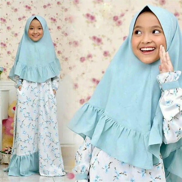 Ethnische Kleidung Kinder Mädchen Burqa Abaya Abayas Niqab Khimar Hijab Kleid Muslim Islamic 2 Stücke Set Gebet Kaftan Dubai Arabische Partei Robe