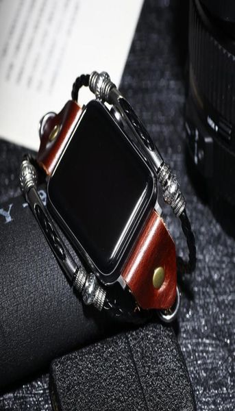 Etsy Retro handgefertigtes Perlenband für Apple Watch 38mm 40 mm 42 mm 44mm Bandreihe 1 2 3 4 5 Reales Lederarmband für iWatch Str1628036