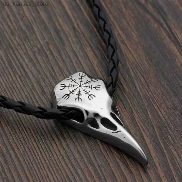 Collane a ciondolo vintage viking simbolo bussola simbolo corvo crow collana corno cravatta maschile cranica punk in moda vintage fresca accessori metallici240408