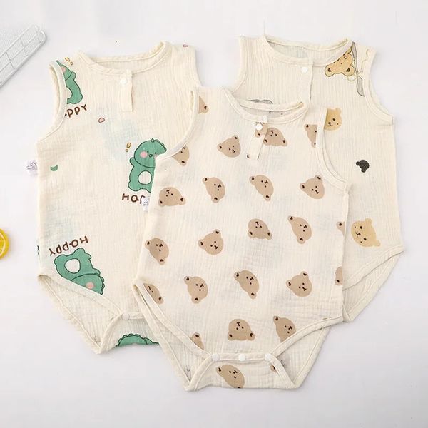 Sommerbaby Home Anzug Bodysuit niedliche Cartoon Bären Kaninchen Jungen Mädchen Kinder Klettern Pyjama dünne geborene Kinder Schlafkleidung 240408