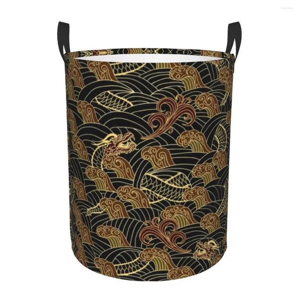 Bolsas de lavanderia preto e dourado cesto cesto colapsível onda japonesa cesto para bebês para bergadinhos de berçários caixas de armazenamento de organizador