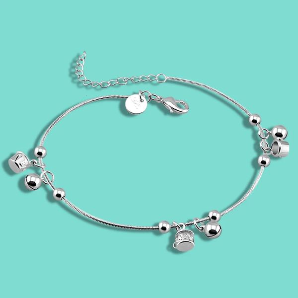 Sommerfußkette 925 Sterling Silber Schlange Bell Anklatte für Frauen Armband Sandalen kühle sexy Knöchelriemen Juwel