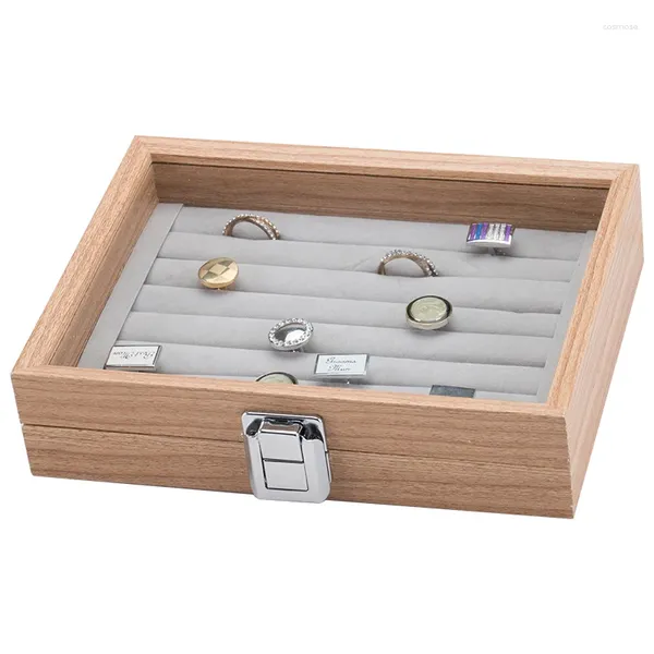 Caixas de armazenamento Simplicidade Caixa de jóias pequenas para anel e brinco de joias domésticas de madeira de alta qualidade