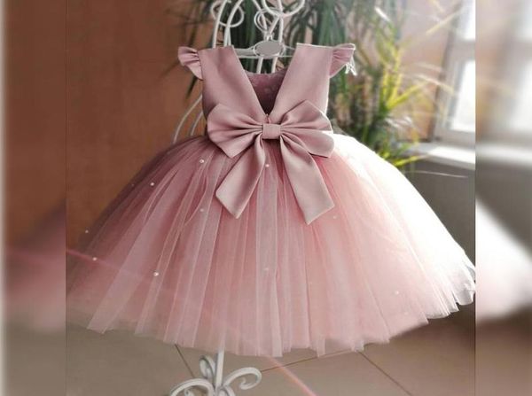 Abito rosa estivo piccolo abiti da damigella d'onore per ragazze in pizzo principessa festa notturna per nozze costumi perle neonati ragazza039s9426896