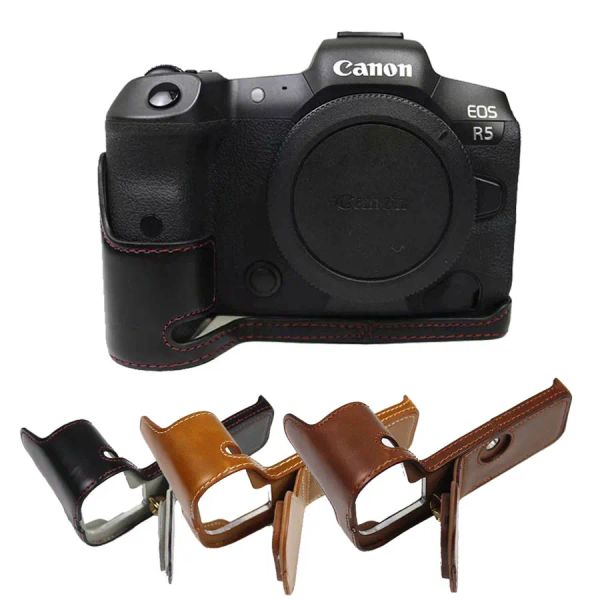 Taschen PU Leder -Kamera Beutel Hülle für Canon EOS R5 R6 DSLR Schutzhälfte mit Batterieöffnung mit Batterieöffnung