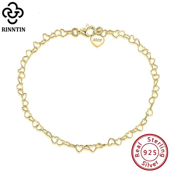 Rinntin 925 Sterling Silver Heart Chain Anklet for Women Girl Fashion Foot Bracciale Summer Cinks Sexy Ankle Gioielli SA10 240408