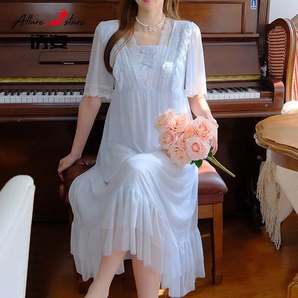 FAIRY MODAL Square Collar Nightdress Summer Women Mesh Mesh Night Dress Romantic Principessa Sleep Abbigliamento da notte Sweet Night House 240408