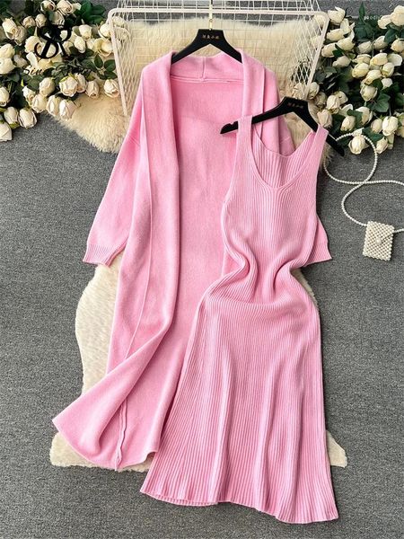 Vestidos de trabalho Sirreiny Winter Home desgaste de malha de malha de mulheres mangas compridas Cardigans quentes tira de malha maxi vestido casual suéter solto conjuntos