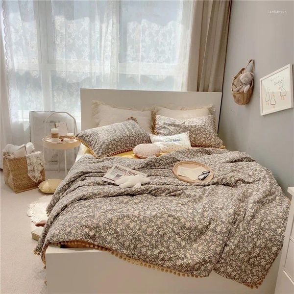 Set di biancheria da letto PURO COPERCHIO BOHO FLOO RETRO FLOOLE con marginale palla POM 2 federe 2 fogli di letto ultra morbida