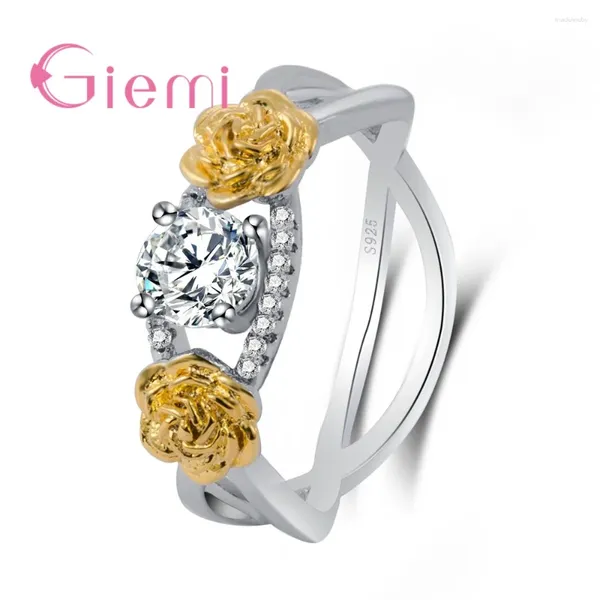 Clusterringe Top Sale Cross Ehering Band Schmuck Frauen 925 Sterling Silber hohe Qualität mit goldener Farbe Blume Wunderschöne CZ Anel