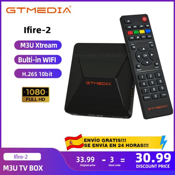 Box GTMedia IFIRE 2 M3U TV Box 1080p HD H.265 10 bits Bulti em WiFi Ethernet MPEG 4 Xtream M3U Media Player Set Top Box mais estável