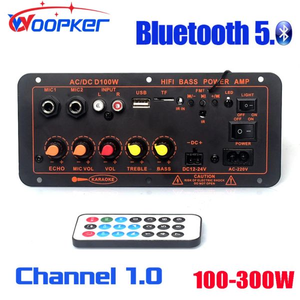 Amplificador Woopker D100 Bluetooth Audio Amplifier Board Max 300W Subwoofer Dual Microfone AMP Módulo 12V 24V 220V Medie player Player