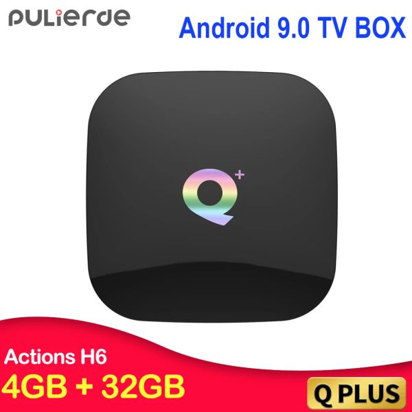 Caixa Pulierde Q Plus Android 9.0 TV Box H6 Quad Core 4GB 32GB H2.65 4K 2,4 GHz WiFi SettOP Box Player Player Smart TV Box 4GB 64GB