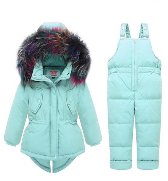 Conjuntos de roupas para crianças meninas 25 graus Rússia Inverno 100 Casaco de peles colorido de cor natural Snovamento de macacão geral Crianças de neve 9612464