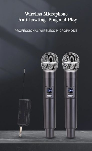 Microfoni Microfono karaoke dinamico a doppio microfono dinamico wireless con ricevitore ricaricabile per la festa del party di nozze CHUL CLU