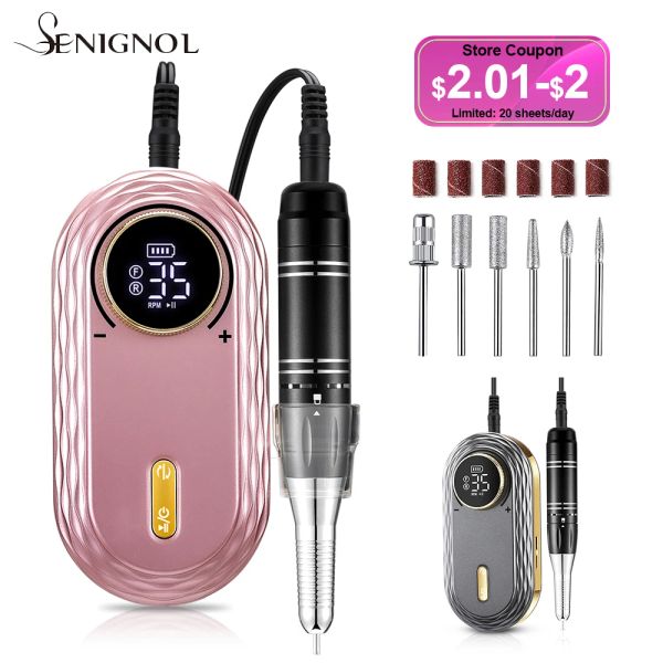 Strumento SENIGNOL 35000 giri / min unghie Hine LCD Display portatile portatile ricaricabile per utensili per pedicure manicure Attrezzatura per unghie professionale