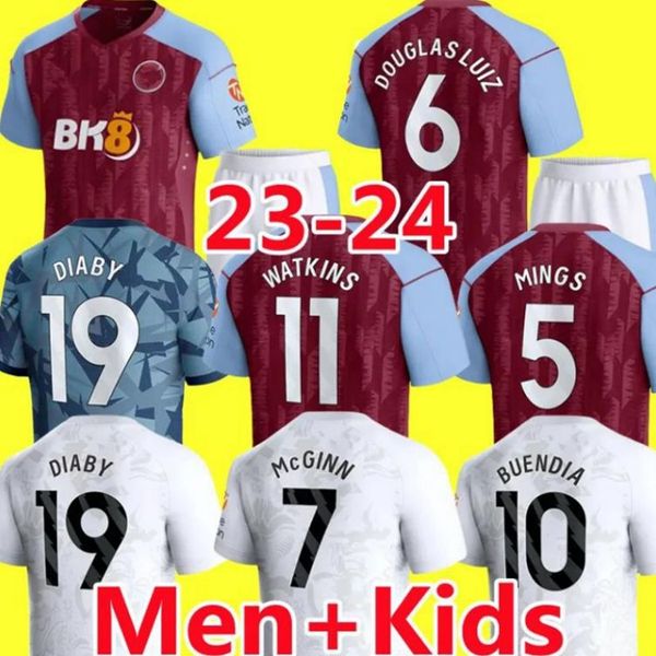 23 24 Buendia Soccer Maglie Kit Kid Home Home 23 24 Aston Villas Shirt Football Allenamento Versione dei giocatori di Fans Camisetas Mings McGinn Watkins Maillot Football Jersey