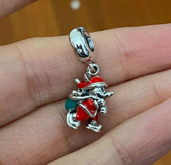 Papai Noel e pingente de bolsa de presente, esmalte vermelho e verde 925 prata esterlina prateada adequada Jóias de pulseira de pulseira 797501 MX Fashion Gift Charm
