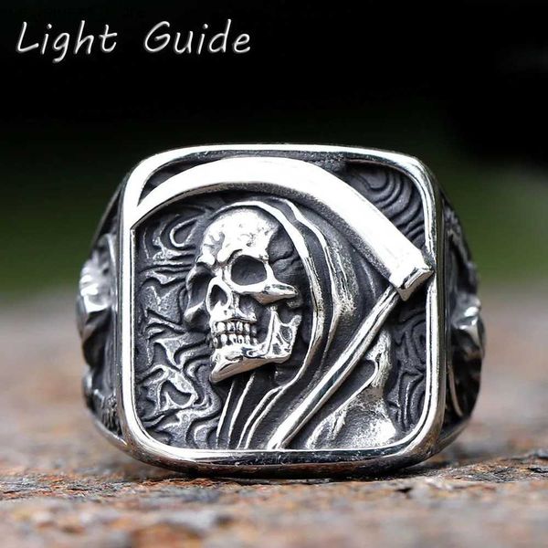 Anéis de cluster 2023 Retro Mens 316L anel de aço inoxidável masculino Morte Dominando o Skull Ring Mens Hip Hop Punk Jewelry Gifts240408