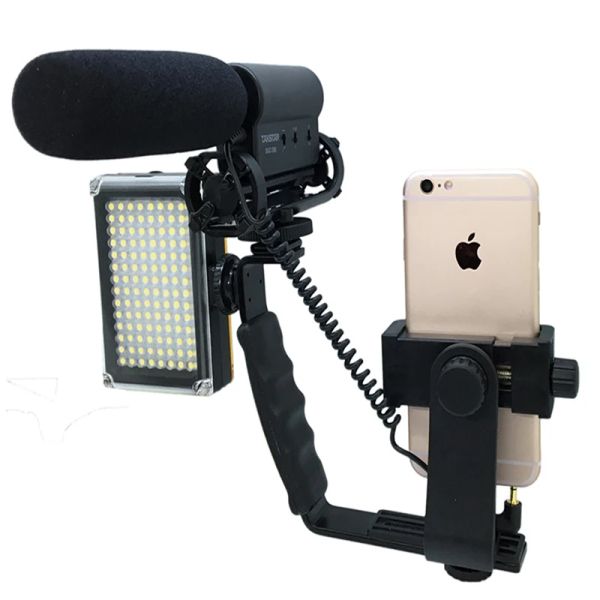 Smartphone de câmeras Suporte portátil para iPhone x 8 7 6s Samsung celular Micro Film Shooting Microfone Flash Lamp Camera Mount Mount