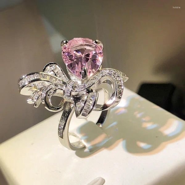 Кластерные кольца водяные капли розовые драгоценные камни Боунинг для женщин 925 Серебряное серебро полное алмазное циркониевое роскошные украшения