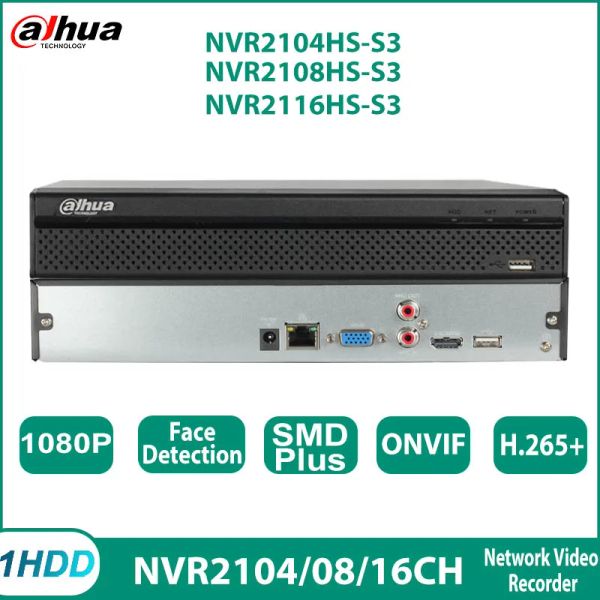 Регистратор Dahua NVR2104/08/16HSS3 Многоязычный 4/8/16 Каналы Black Mini 1HDD SMDPLUS System Security OnVif P2P Video Recorder