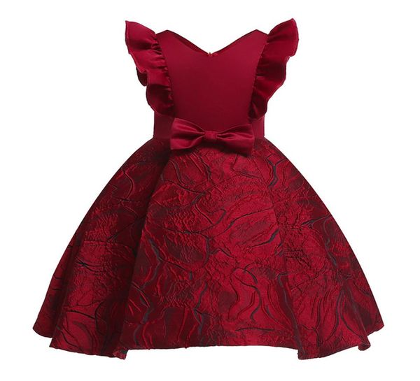 Elegante Kinder Mädchen schlimmlos Jacquard Muster Bow Prinzessin Kleider für Weihnachten Hochzeits Geburtstagskleid Prom Kleid Anlass DR7859437