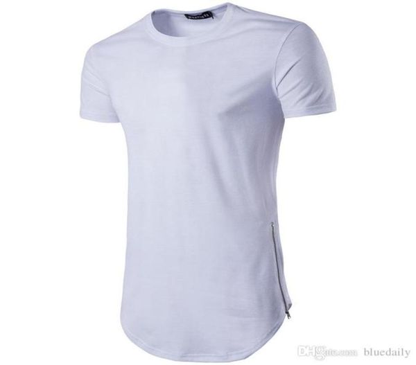Novas tendências Men t camisetas super longline de manga longa camiseta de hip hop arco bainha com curva lateral zip tops tee3848881