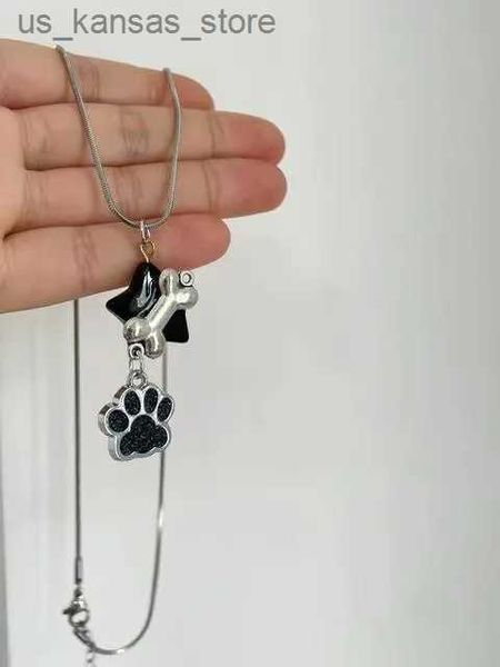 Anhänger Halskette Schwarzer Pentagramm Star Katze Paw Print Knochen Halskette für Frauen kreativer Spaß cooler süßer Trend Schmuck Harajuku Y2K Accessoires7AQJ