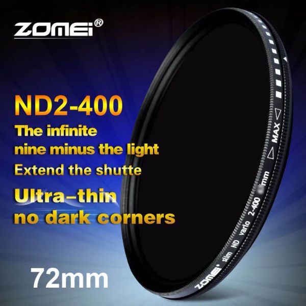 Acessórios ZOMEI 72mm Variável Filter ND Filtro ajustável ND2 a ND400 ND2400 Densidade neutra para Canon Nikon Hoya Sony Lens de câmera 72mm